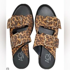 AGL Attilio Giusti Leombruni Brown/ Black Leopard Print Sandals Size 9.5